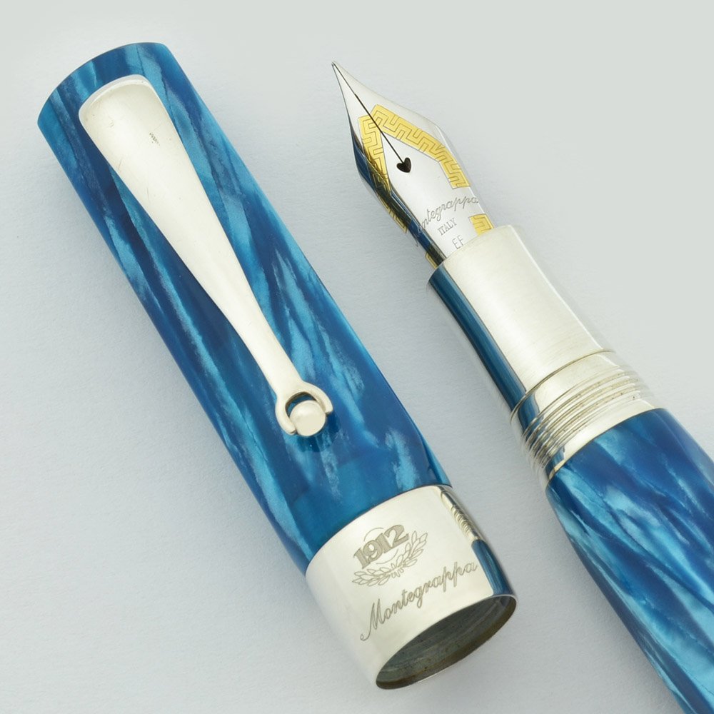 Montegrappa Symphony Fountain Pen - Blue Marble, Sterling Trim